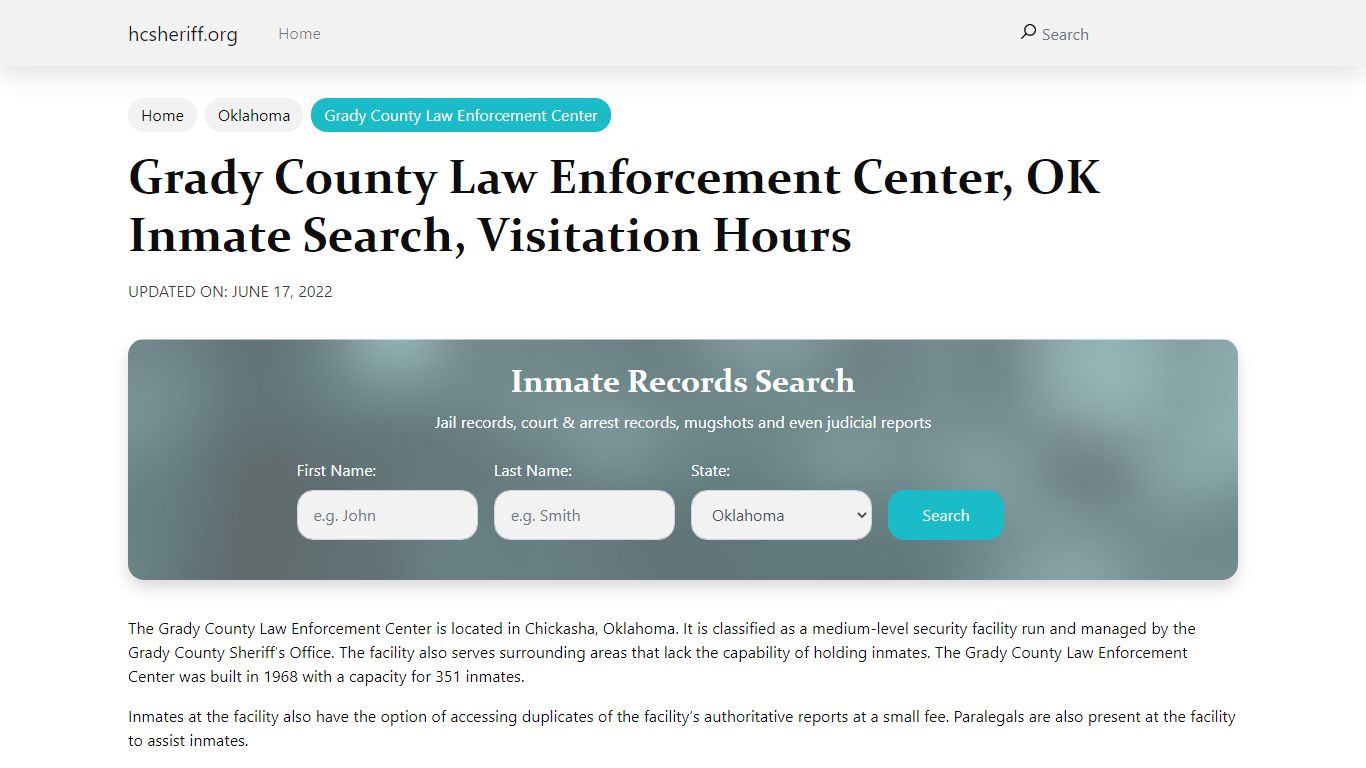 Grady County Law Enforcement Center, OK Inmate Search ...