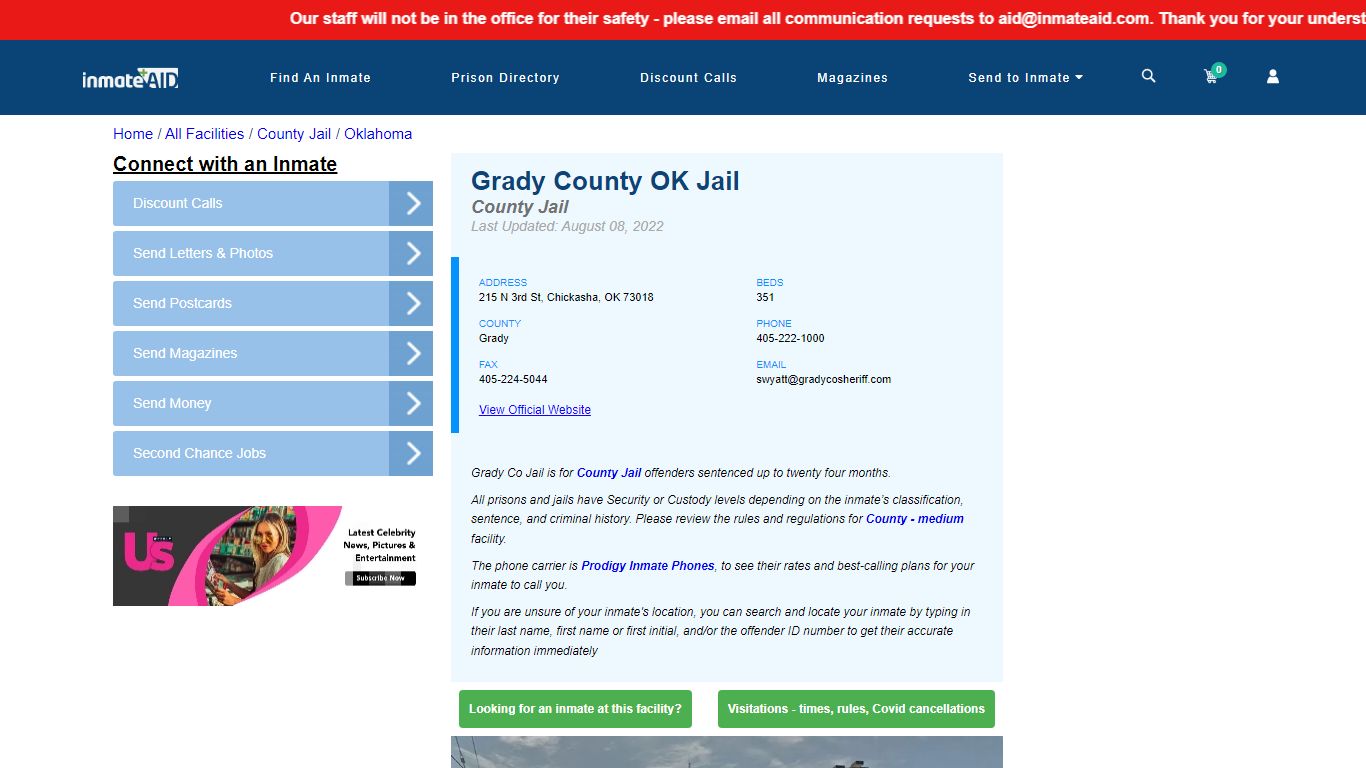 Grady County OK Jail - Inmate Locator - Chickasha, OK